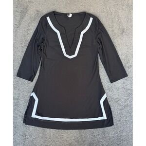 GUSB Collection Womens Black White Geometric Trim 3/4 Sleeve Tunic Top Size M